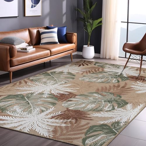 Luul Home Floral Indoor Outdoor Rugs 5x7 Large Area Rug for Living Room, Patio Decor, Kitchen, and Entryway Rug, Washable Stain Resistant Outside Carpet Beige 5 x 7 - Image 5