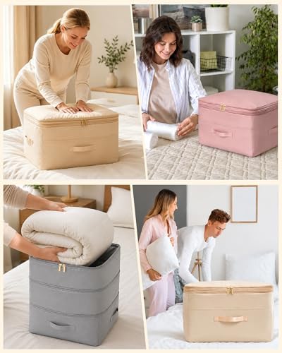 Ultra Space Saving Self Compression Organizers, Double Zipper Compression Packing Cubes for Bedding, Comforter Storage Bag for Blankets Duvet Quilts Pillows Queen King (Gray X-Large) - Image 7