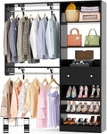 Closet System with Drawer - Reversible 5FT Wood Closet Organizer System with 2 Hanging Rods and Adjustable Shelf, Walk In Closet Organizers with Shoe Rack, Built-In Garment Rack Clothes Rack, Black by Besiost
