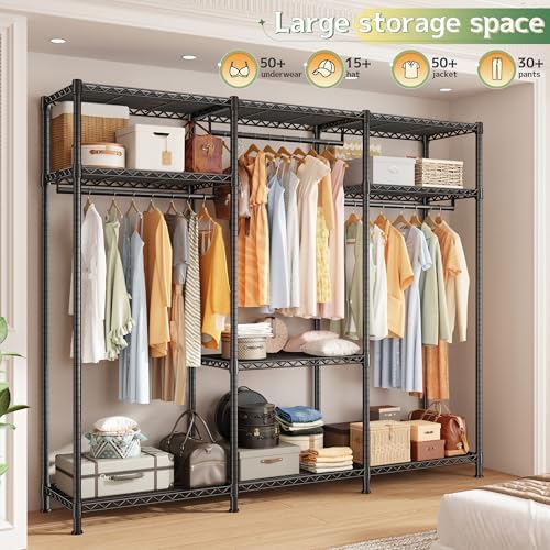 Raybee Clothes Rack, Heavy Duty Portable Closet, 3 Rods 9 Shelves, 800LBS - Image 2