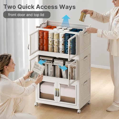 UAMFURI Stackable Storage Bins with Lids, Clear Doors, Large Storage Cabinet Foldable Collapsible Closet Organizers for Bedroom Dorm Office (5, White, 120, Quarts) - Image 5