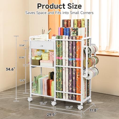 Aquzee Wrapping Paper Storage, Rolling Gift Wrap Station - Image 2