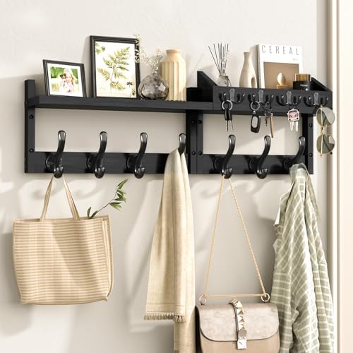 Evermagin 29" Coat Rack Wall Mount with Shelf & 11 Hooks, Entryway, Black by Evermagin