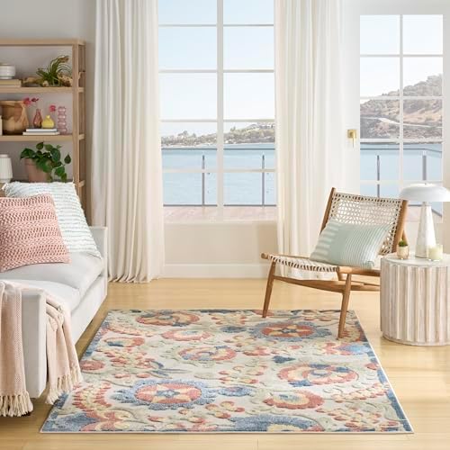 Nourison Home Aloha Grey Multicolor 5'3" x 7'5" Area Rug - Easy Clean, Non Shedding, Bed Room, Living Room, Dining Room, Kitchen (5' x 8') by NourisonHome