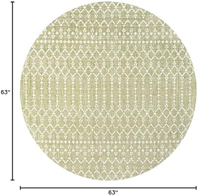 Eyely Moroccan Woven Round Rug 5 Ft Lt Green/Cream, Indoor Outdoor Rug - Image 2