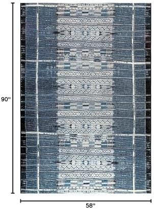 Liora Manne Marina Indoor Outdoor Rug - Tribal Design, Comfortable & Durable, Power Loomed, Polypropylene Material, UV Stabilized, Tribal Stripe Denim, 4'10" x 7'6" - Image 3