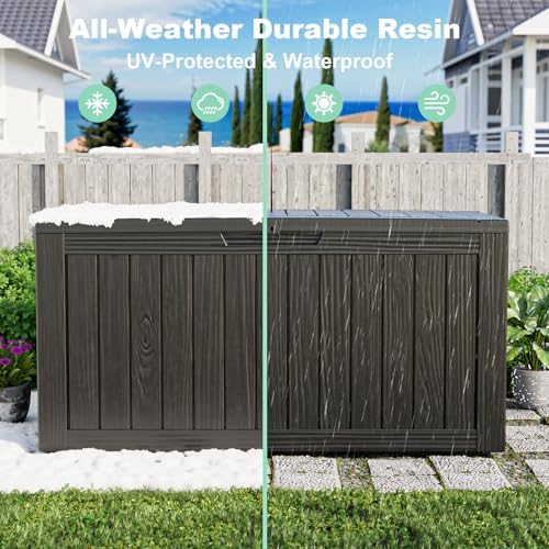 Outdoor Waterproof Resin Storage Deck Box Lockable Outside Bench UV Resistant Bin Patio Porch Furniture Pool Float Garden Tool Cushion (Black, 90 Gallon) - Image 4