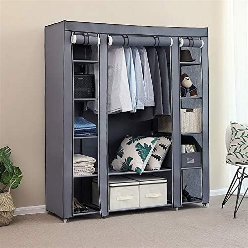 Knocbel Portable Closets Freestanding Closet Organzier Clothes Garment Rack Dustproof & Waterproof Fabric Cover with Storage Shelves & 1 Hanging Rod, 58" W x 17" D x 68.9" H Gray - Image 6
