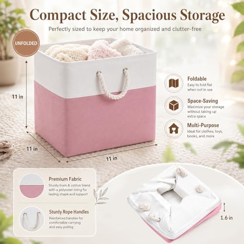 6 Pack 13x13 Inch Cube Storage Bins Fabric Square Cube Baskets, Light Pink - Image 2