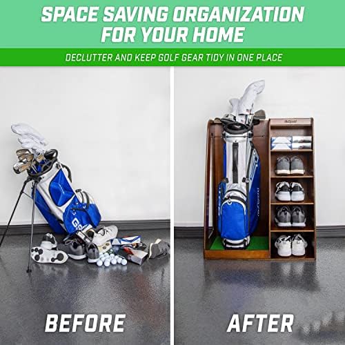 GoSports Premium Wooden Golf Bag Organizer and Storage Rack - Black, White or Brown Finish - Image 2