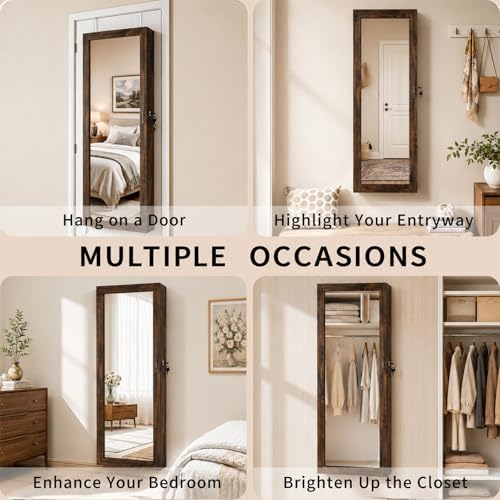 6 LEDs Mirror Jewelry Cabinet, Over the Door Jewelry Organizer with Full Length Mirror, Wall Mounted or Door Hanging Jewelry Box with Storage - Image 7