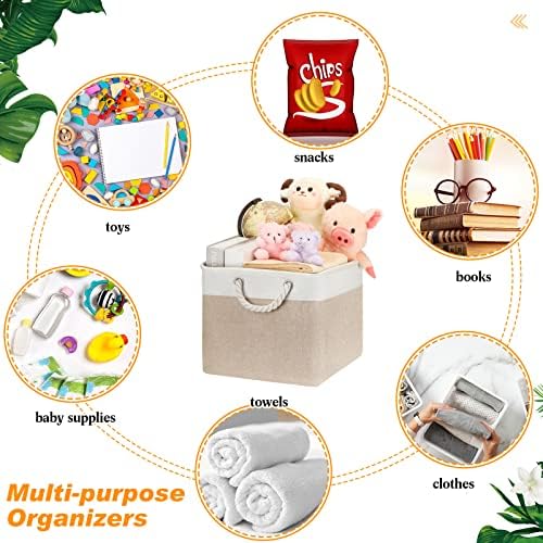 meekoo 8 Pack Fabric Storage Bins Baskets, 15 x 11 x 9.5 in, Beige - Image 5