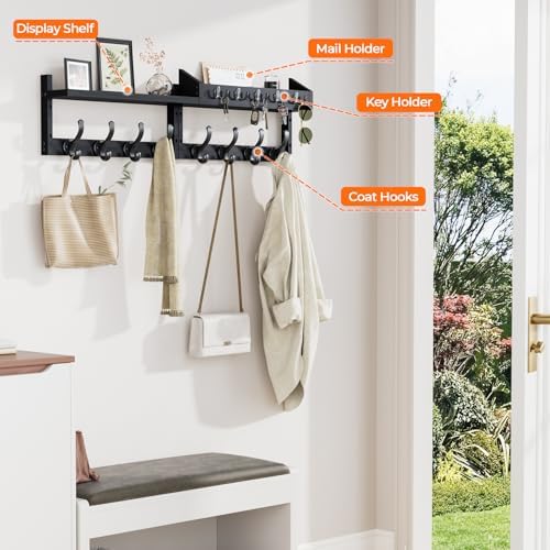 Evermagin 35" Coat Rack Wall Mount with Shelf & 13 Hooks, Entryway, Black - Image 5