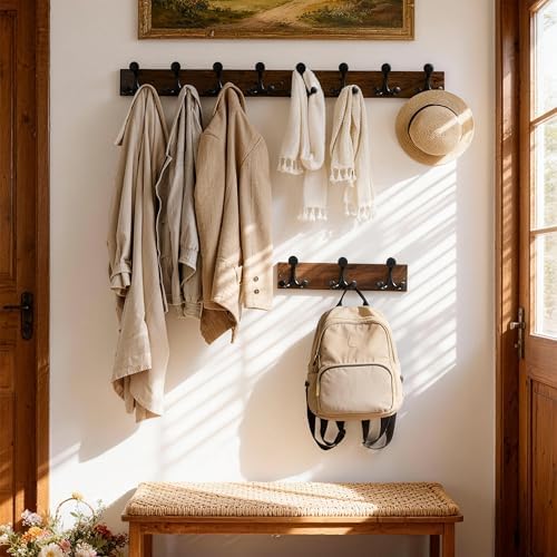 SKOLOO 17-Inch Wood Burnt Coat Rack Wall Mount with 3 Triple Hooks - Ideal for Family Entrances, Classrooms, and Pet Supplies Storage - Perfect Coat Hooks for Wall, Pack of 2 - Image 6