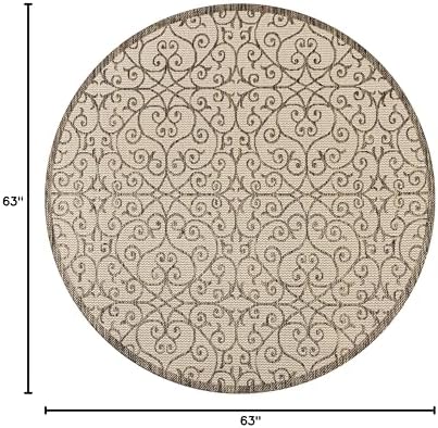 Eyely Filigree Weave Round Rug 5 Ft Beige/Brown, Indoor Outdoor Rug - Image 2