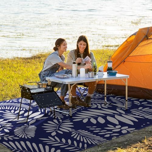 StepRite Outdoor Rug, Patio Rug, Plastic Straw Camping Rugs, Large Waterproof Area Rug and Mat for Outdoors, RV, Patio, Backyard, Deck, Porch, Beach, Balcony, (6'x 9', White & Blue) - Image 5