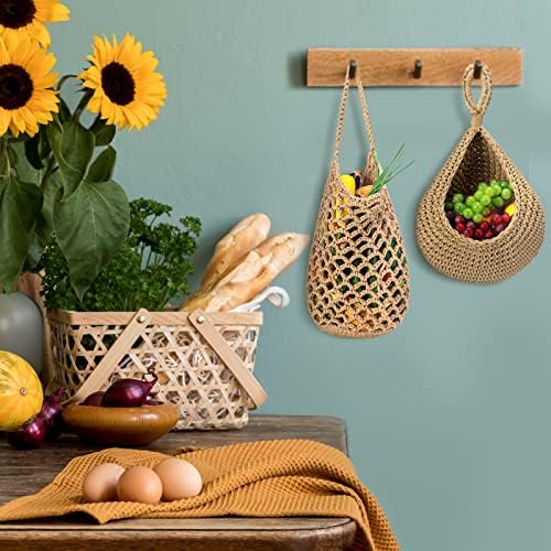 9 Pcs Jute Fruit Hanging Baskets for Kitchen, Boho Woven Wall Baskets, Produce Storage for Garlic Onion Potato Banana, Space Saving Farmhouse Kitchen Decor (Brown)(Brown) - Image 6