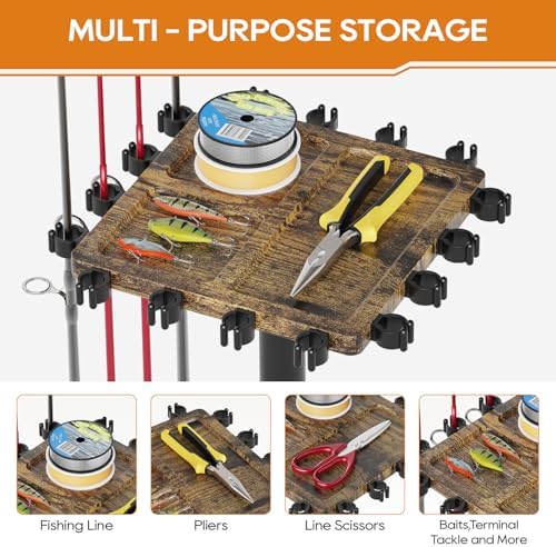 Fishing Rod Rack for 16 Poles - 360° Rotating Base, Easy to Install & Durable Wooden Pole Holders for Garage, Fishing Rod Equipment Organizer Storage Stand for Ground, Fishing Gifts for Men, Brown - Image 5