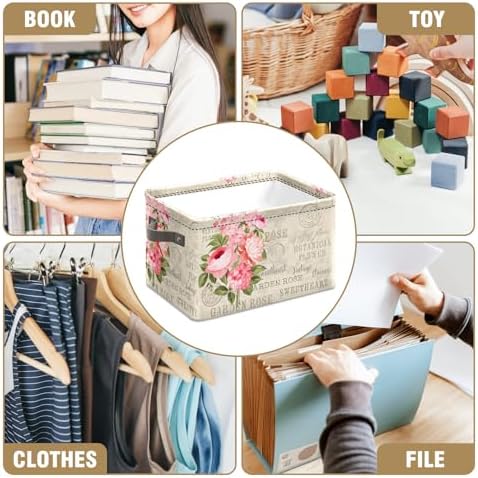 Vintage Rose Floral Foldable Baskets Storage Bins with Handles, Decorative Cloth Organizer Storage Boxes 2 sets - Image 7