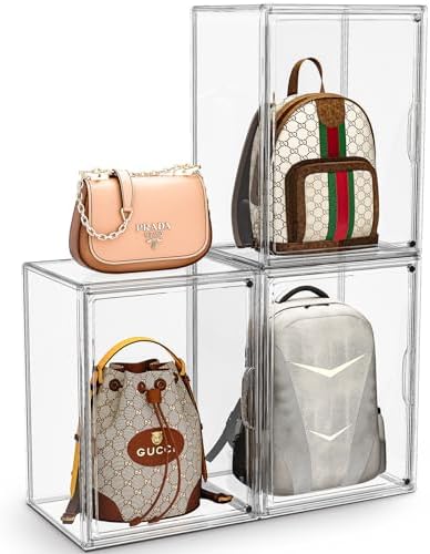 Purse Storage Organizer for Closet 3 Packs Clear Handbag Storage Organizer Acrylic Display Case for Collectibles Stackable Bag Organizer with Magnetic Door for Backpack, Figure, XXX-Large by MSHOMELYDIRECT