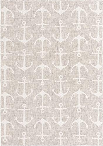 Unique Loom Outdoor Coastal Collection Area Rug - Ahoy (7' 1" x 10' Rectangle, Gray/ Ivory) - Image 3