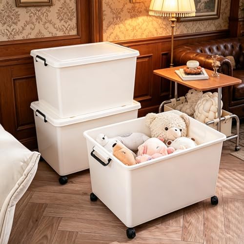 106 Quart Large Plastic Storage Bins with Wheels, 3 Pack, 26x18.5x15.4 Inch, Heavy Duty PP Storage Containers with Handles, Stackable Closet Organizers for Clothes, Bedroom & Home Organization - Image 6