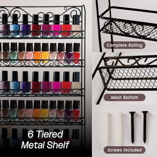 PANA 6 Tier Wall Mounted Metal Rack Shelf, Versatile Organizer for Nail Polish, Essential Oils, Kitchen Spices, and Craft Hobby Items, Sturdy Storage with Decorative Design (White, 1pc) - Image 4
