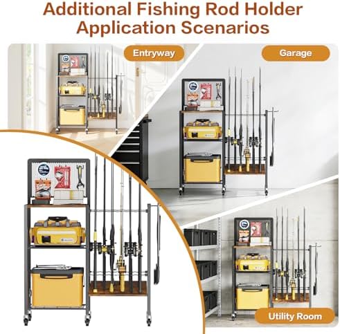 Olakee Fishing Rod Holders, Rolling Fishing Rod Rack for Garage & Boat, Tackle Box & Reel Holder Cart, Easy Assembly Fishing Gear Management System, Ideal Birthday Gift for Men Dad Anglers - Image 6