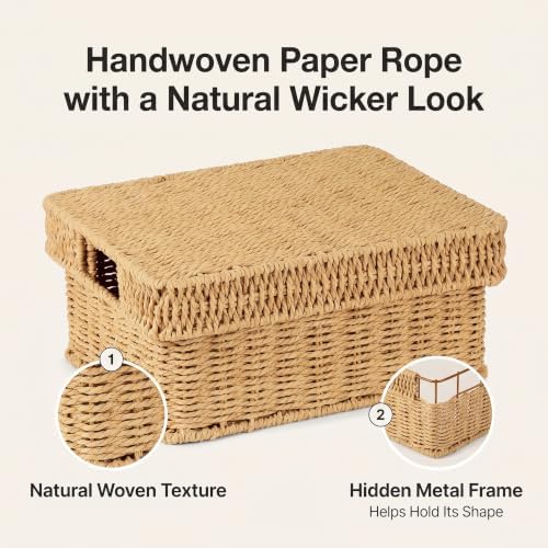 Wicker Storage Baskets with Lids for Shelves, 2-Basket Set, Natural - Image 6