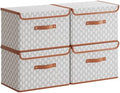 Tuza 4 Pack Fabric Storage Bins with Lids, Collapsible Closet Organizer Container, Decorative Storage Boxes with Lids for Organizing Clothes, Blanket, Grey & White, Large by LOVEWHEREYOULIVE
