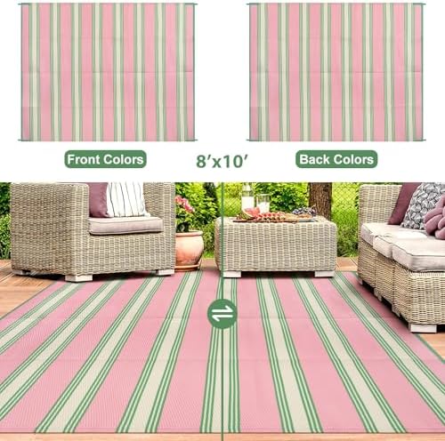 Lahome Striped Outdoor Rug 8x10 Patio Waterproof, Pink Outdoor Patio Rug - Image 6