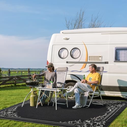 wikiwiki 9x18ft Outdoor Rug, Reversible Plastic Patio Rug Waterproof, Indoor Outdoor Carpet Clearance, Large Area Carpet for Patio Deck Balcony Pool RV Camping Beach Picnic, Classic Black - Image 7