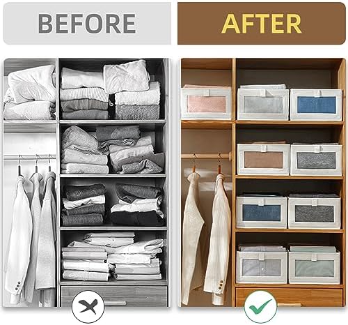 Linen Closet Organizers And Storage, 12 Pack Closet Storage Bins Linen Closet Baskets for Closet Organization Foldable Closet Organizer Bins with Clear Window For Organizing Clothing, Jeans, Shelves - Image 3