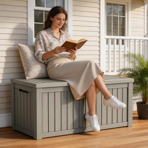 Mars Villa Deck Box, Outdoor Storage Box Waterproof, 120 Gallon, Grey - Image 3