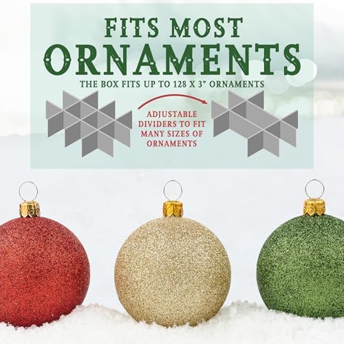Christmas Ornament Storage Container,Box Stores Up to 128-3 inch ornaments, Adjustable Dividers, Large Organizer Bin to Protect and Store Holiday Décor - Green - Image 5