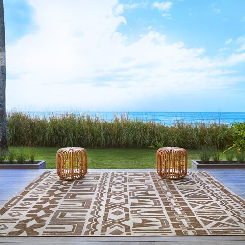 Gertmenian Indoor/Outdoor Kona Coast by Reyn Spooner Rug - 9x13 Extra Large, Stain & UV Resistant, Ideal for Deck, Patio, Poolside Rooms - Tribal, Light Brown, 46671 - Image 2