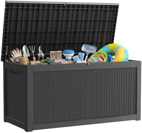 320 Gallon Deck Boxes Outdoor Waterproof, Outdoor Storage Box with Lockable Lid & UV-Resistant for Patio Furniture, Outdoor Cushions, Garden Tools and Pool Supplies, Black by GraceYourYard