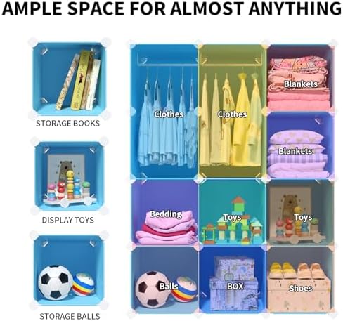 VIPZONE Baby Dresser, Kids Closet Organizers, Portable Kids Wardrobe for Closet, Bedroom, Nursery, Cubby, Cabinet, Clothes, Dress, Baby Storage Shelf, Armoire Clothes Hanging (Blue) - Image 7