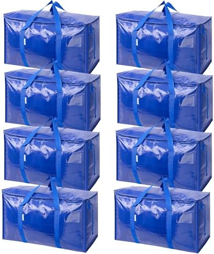 TICONN 8 Pack Extra Large Moving Bags with Zippers & Carrying Handles, Heavy-Duty Storage Tote Moving Boxes for Space Saving (8 PK, 30 Gallon) by TICONN
