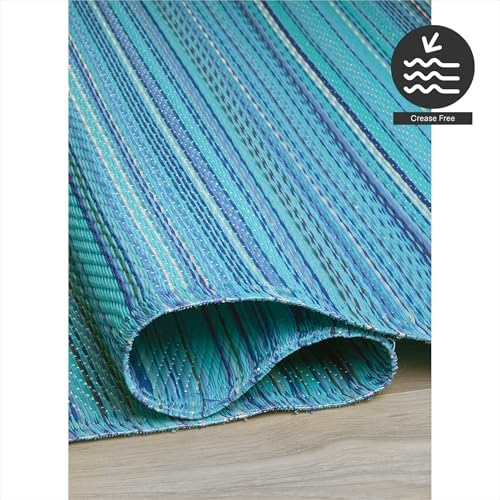 FH Home Outdoor Rug - Waterproof, Fade Resistant, Reversible - Premium Recycled Plastic - Striped - Large Patio, Deck, Sunroom, Camping, RV - Havana - Turquoise Crease Free - 6 x 9 ft - Image 6