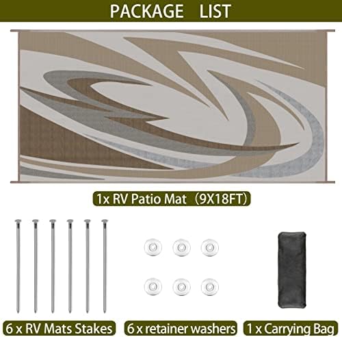 EEZ RV Products 9'x18'BWW Heavy Duty Reversible/Durable Outdoor Patio/RV Mats - Perfect for RVing (9ft x18ft Brown) Come with Large Storage Bag & 6 Sets of Stakes and Washer - Image 5