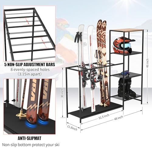 Freestanding Ski Rack, Ski Storage Rack w/Width-Adjustable Bars - Image 2