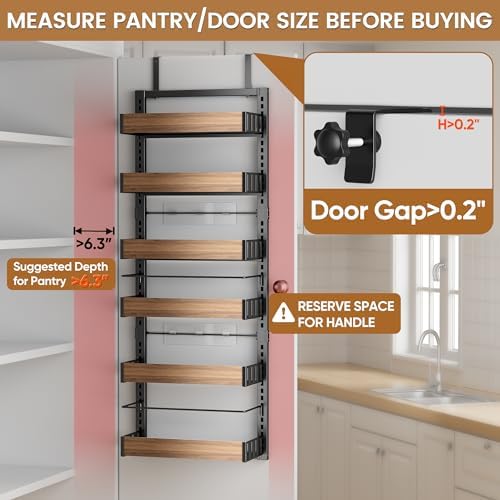 POKIPO 6 Tier Over The Door Pantry Organizer, 2-in-1 Door Hanging or Wall Mounted Spice Rack, Large Heavy Duty Pantry Door Storage Seasoning Shelves with Adjustable Basket for Kitchen Bathroom Closet - Image 2