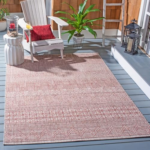 SAFAVIEH Washable Rug Outdoor Courtyard Collection - 6'7" x 9'6", Beige & Rust, Non-Shedding & Easy Cleaning, Ideal for Patio, Backyard, Mudroom (CY8196-36512) by Unknown