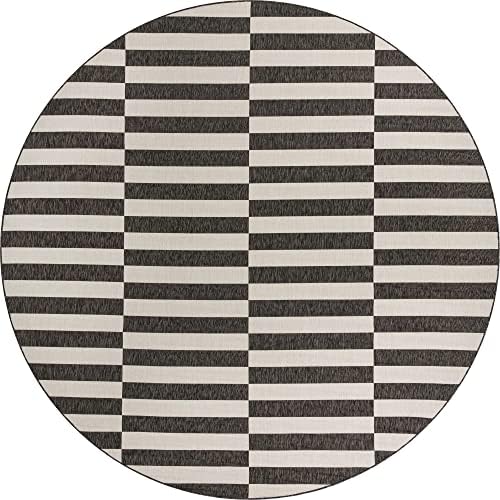 Unique Loom Outdoor Striped Collection Area Rug - Striped (13' Round, Charcoal/Ivory) - Image 2