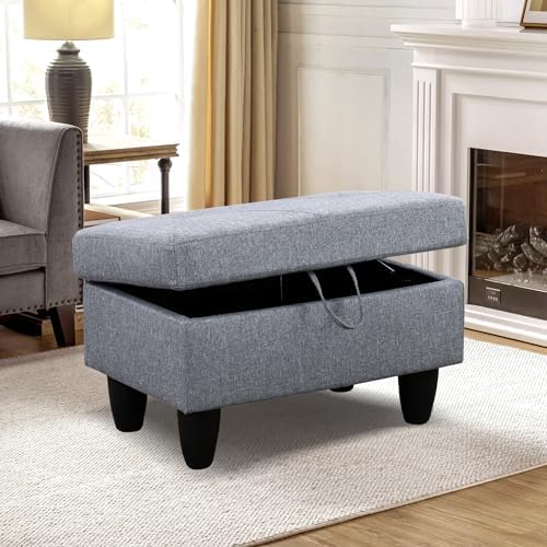 28.5'' Ottoman with Storage, Linen Ottoman Foot Rest for Living Room Upholstered Footstool, Perfect Storage Ottoman Bench Bag Floor Chair for Bedroom or Entryway, Grey - Image 3
