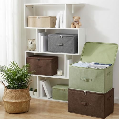 ANMINY Fabric Storage Bins with Zipper Lids, 18"x14"x10", Green, 3 PCS - Image 2