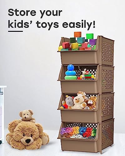Skywin Stackable Storage Bins Open Front for Pantry Storage, 4 Pack - Brown - Image 4