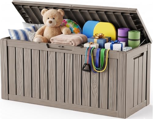 Outdoor Storage Box,140 Gallon Waterproof Resin Deck Box with Support Rod by ATMELT
