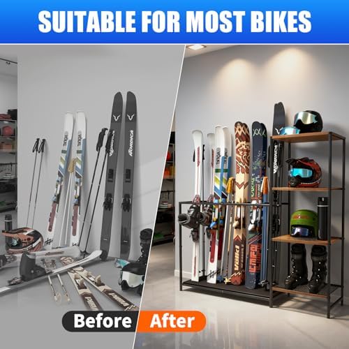 Freestanding Ski Rack, Ski Storage Rack w/Width-Adjustable Bars - Image 4